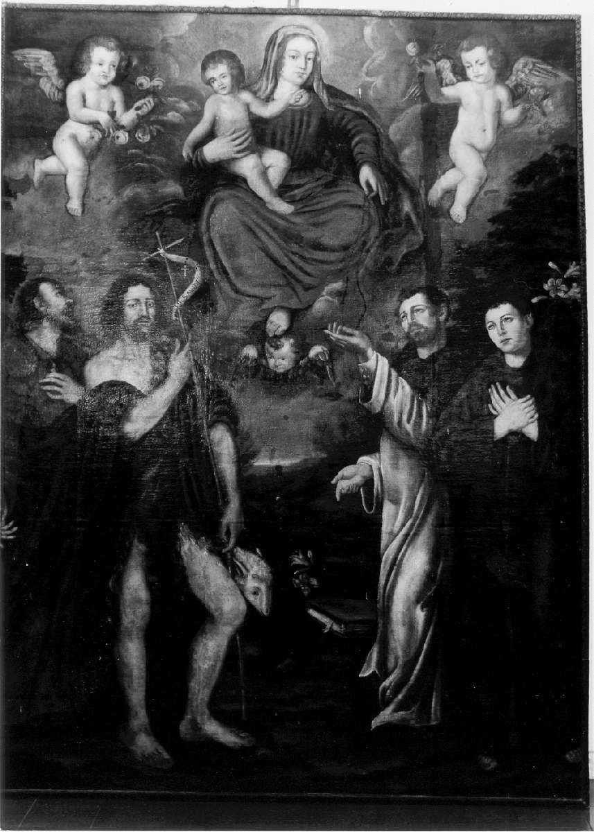 Madonna del Rosario con San Bartolomeo, San Giovanni Battista, San Domenico e Sant'Antonio da Padova (dipinto) - ambito emiliano (seconda metà sec. XVII)