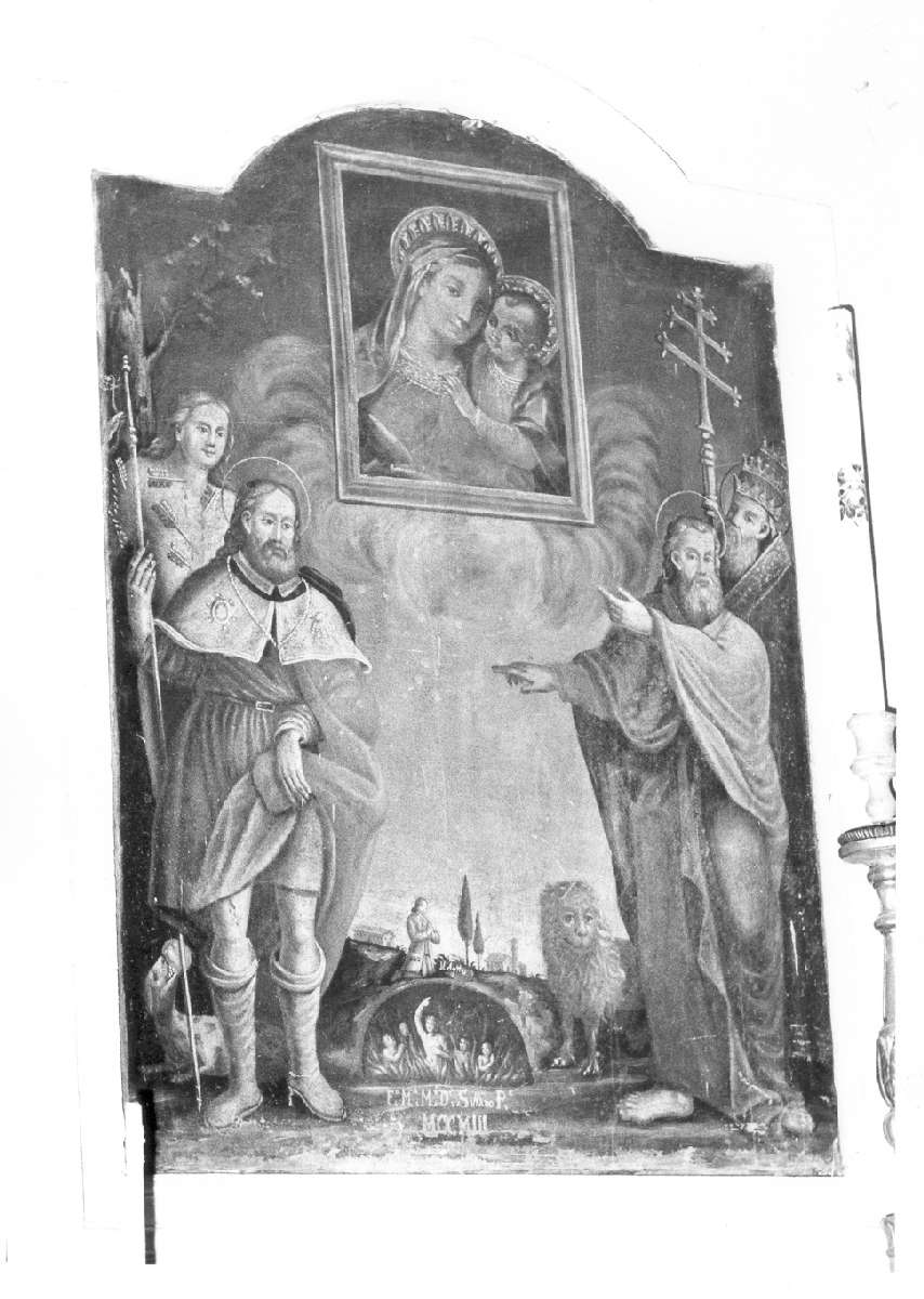Madonna del Buon Consiglio con San Sebastiano, San Rocco, San Marco e San Celestino (dipinto) - ambito reggiano (sec. XIX)