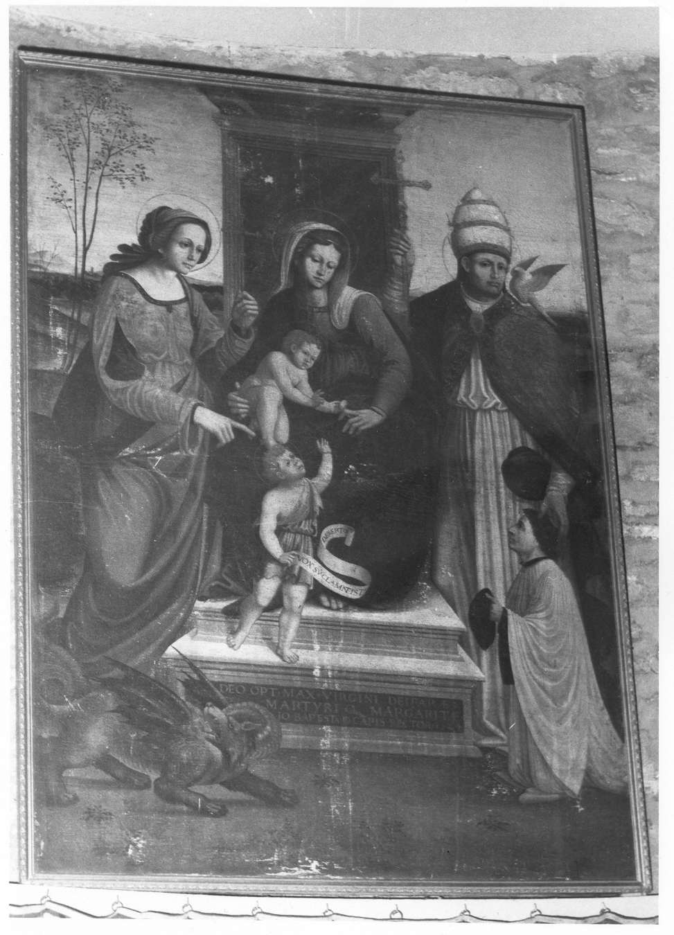 Madonna con Bambino in trono tra Santa Margherita, San Gregorio Magno, San Giovannini e Giovan Battista Campi (dipinto) di Ezechia da Vezzano detto Zacchia il Vecchio (attribuito) (sec. XVI)