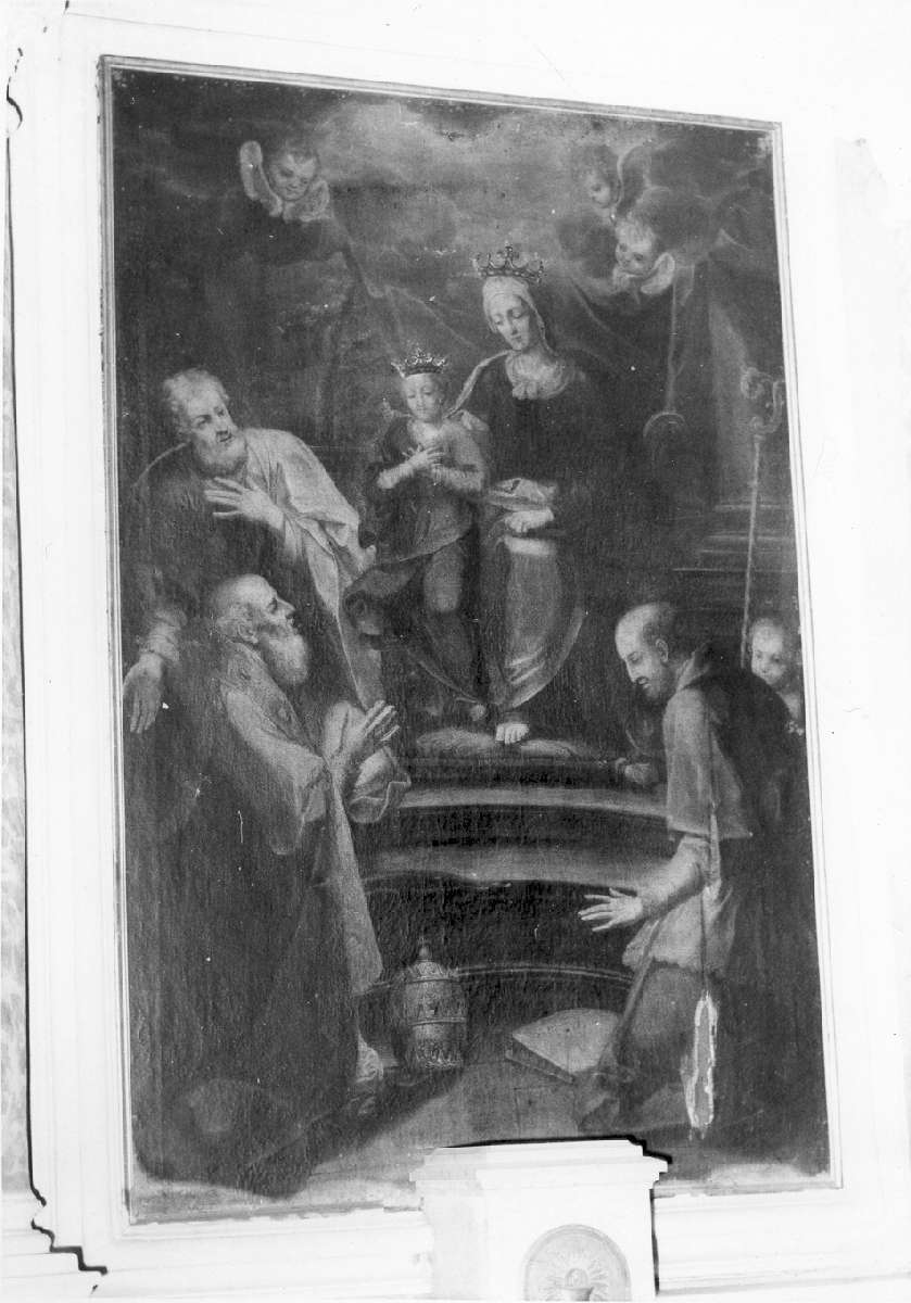 educazione di Maria Vergine con San Gioacchino, San Francesco di Sales e San Silvestro papa (dipinto) - ambito emiliano (prima metà sec. XVIII)