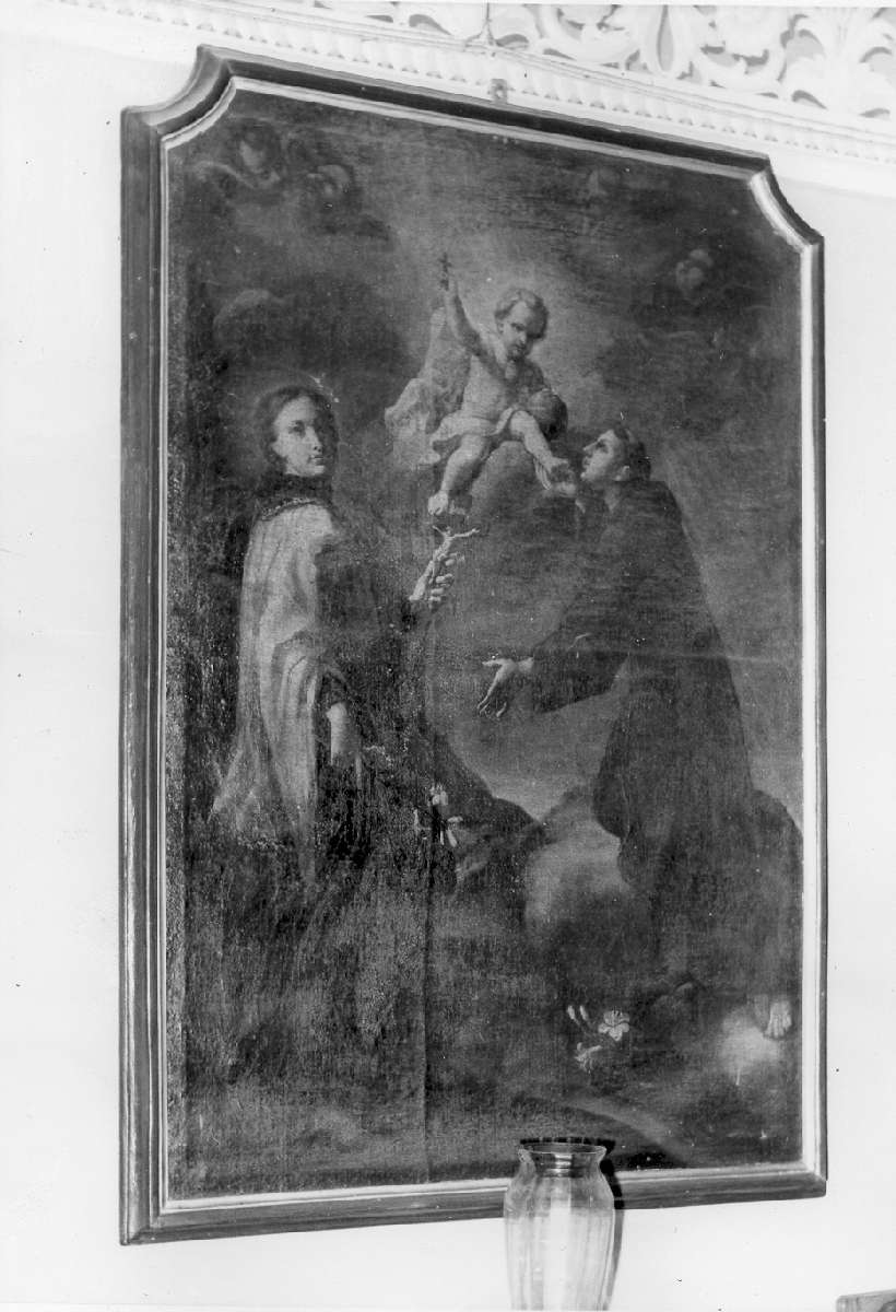 Sant'Antonio da Padova e San Luigi Gonzaga in adorazione di Gesù Bambino (dipinto) di Consetti Antonio (attribuito) (metà sec. XVIII)