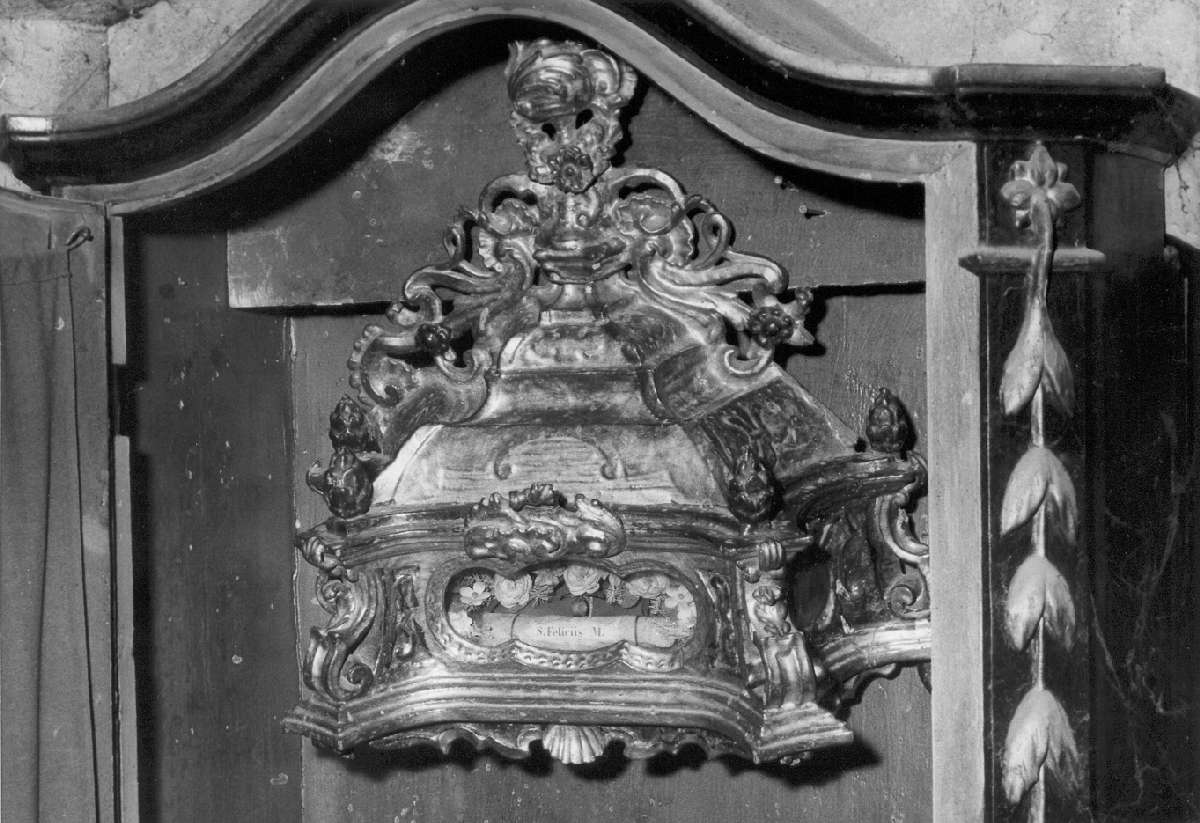 reliquiario a teca - a urna, serie - manifattura bolognese (metà sec. XVIII)