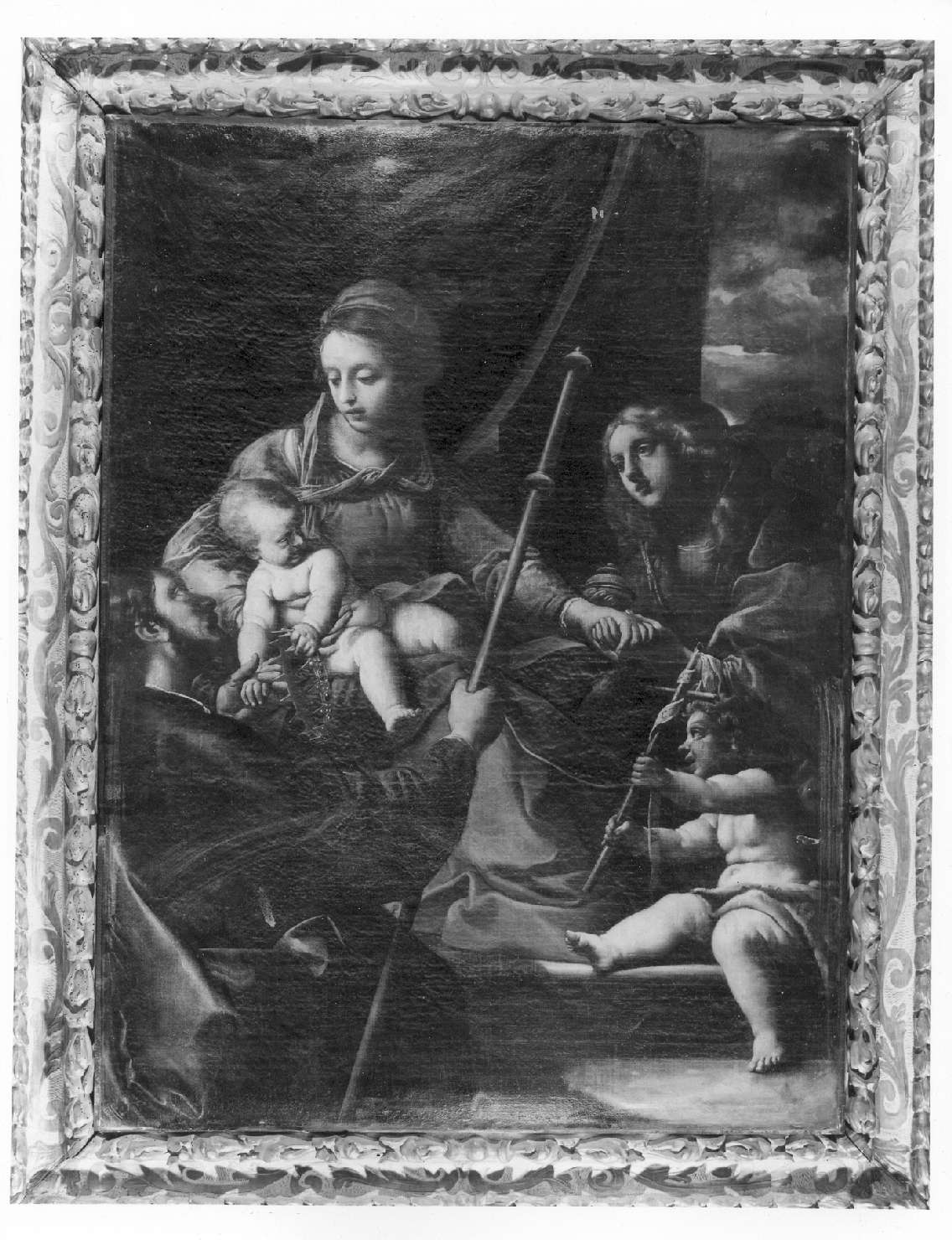 Madonna con Bambino, San Giovannino, Santa Maria Maddalena e San Rocco (dipinto) di Tiarini Alessandro (attribuito) (sec. XVII)