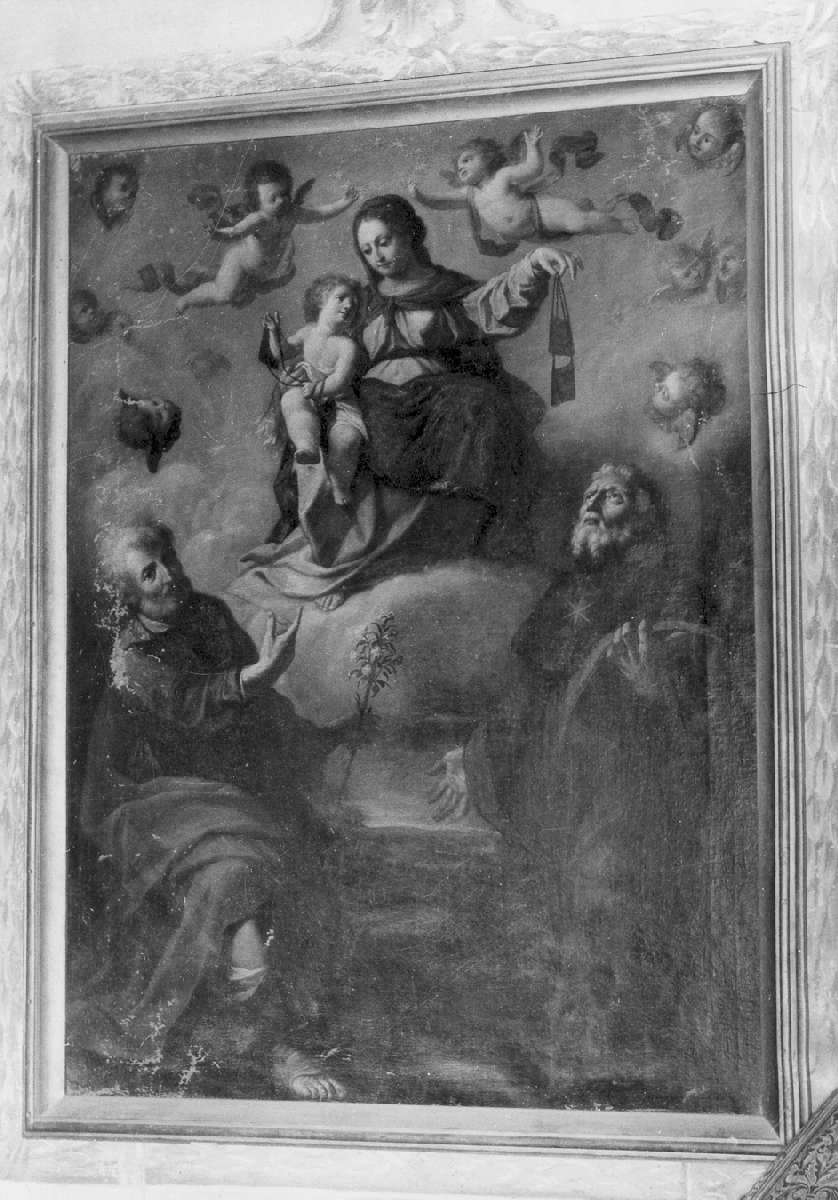 Madonna del Carmelo con San Giuseppe e San Nicola da Tolentino (dipinto) di Talami Orazio (sec. XVII)
