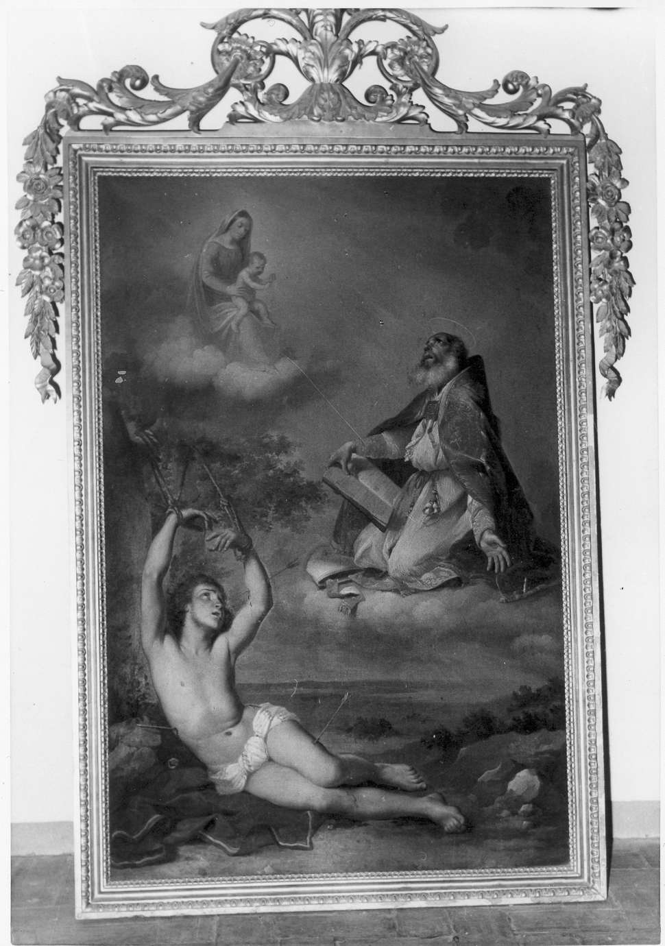 Madonna con Bambino, San Prospero e San Geminiano (stendardo) di Asioli Luigi (metà sec. XIX)
