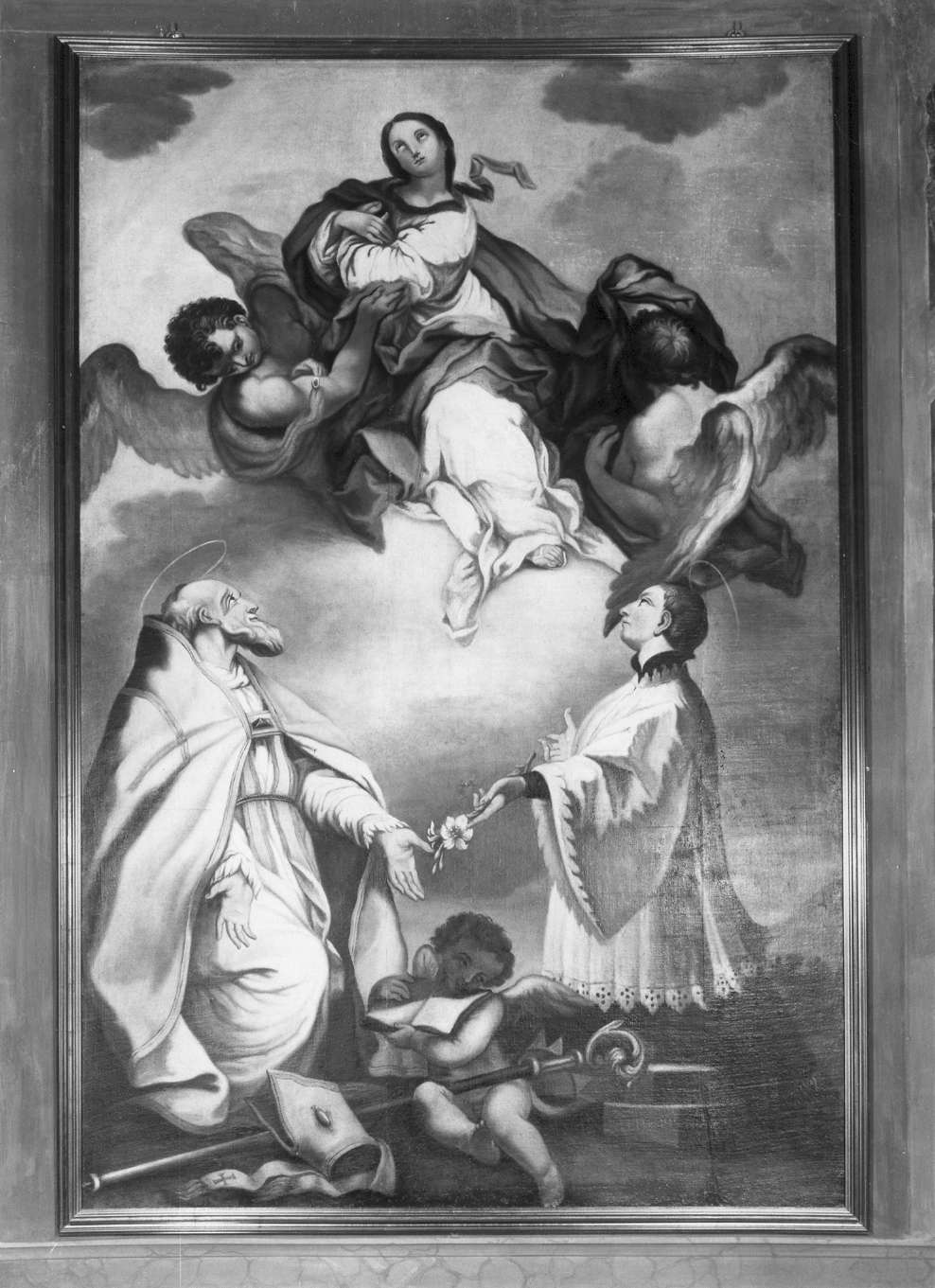 Madonna Assunta con San Venerio vescovo e San Luigi Gonzaga (dipinto) di Pozzi Giovanni Battista (sec. XVIII)