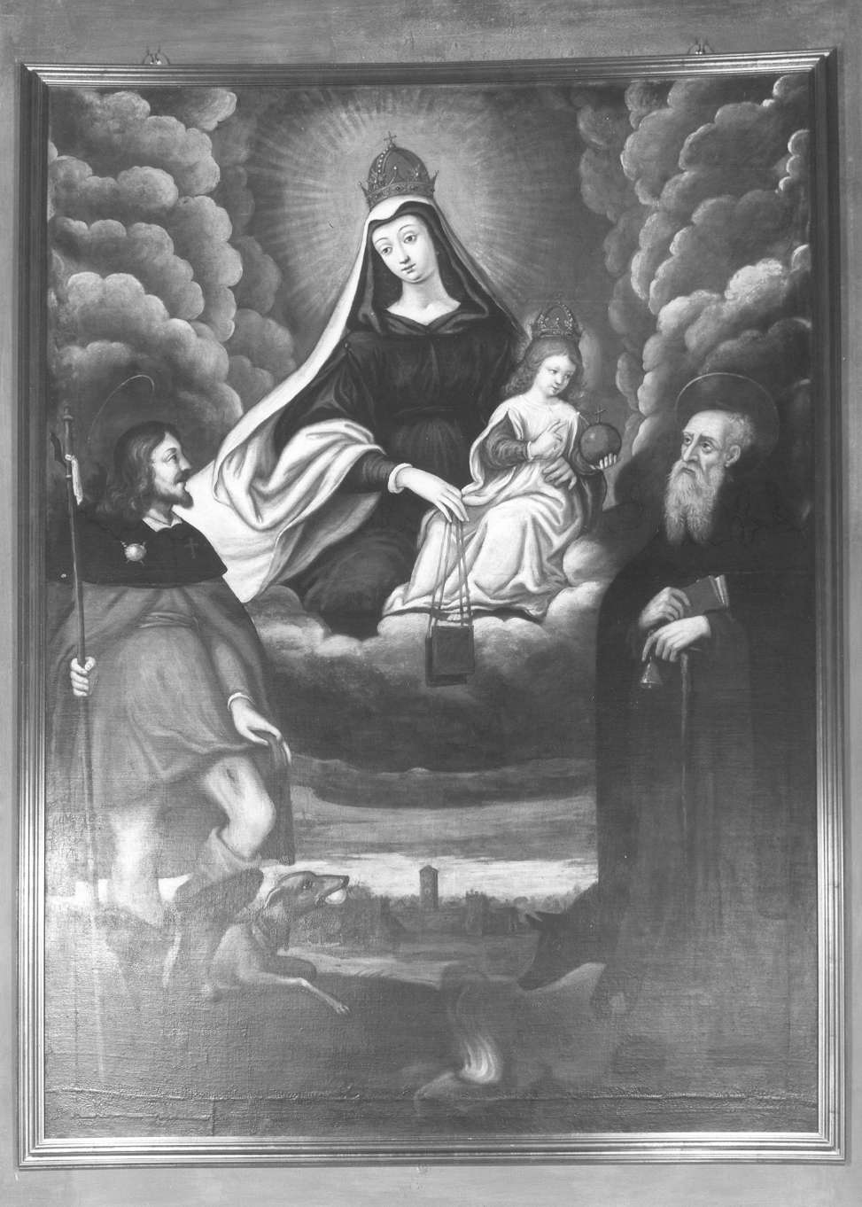 Madonna del Carmelo offre lo scapolare a San Rocco e a Sant'Antonio abate (dipinto) - ambito emiliano-lombardo (sec. XVII)