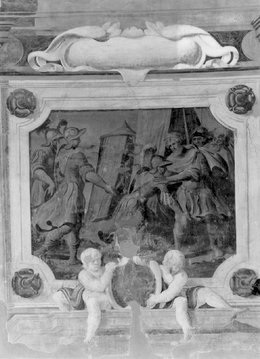 incontro tra Goffredo di Buglione e Rinaldo (dipinto, elemento d'insieme) di Battistelli Pier Francesco (e aiuti) (sec. XVII)