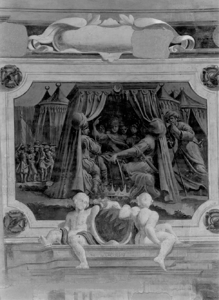 Vafrino spia la tenda di Goffredo di Buglione (dipinto, elemento d'insieme) di Battistelli Pier Francesco (e aiuti) (sec. XVII)