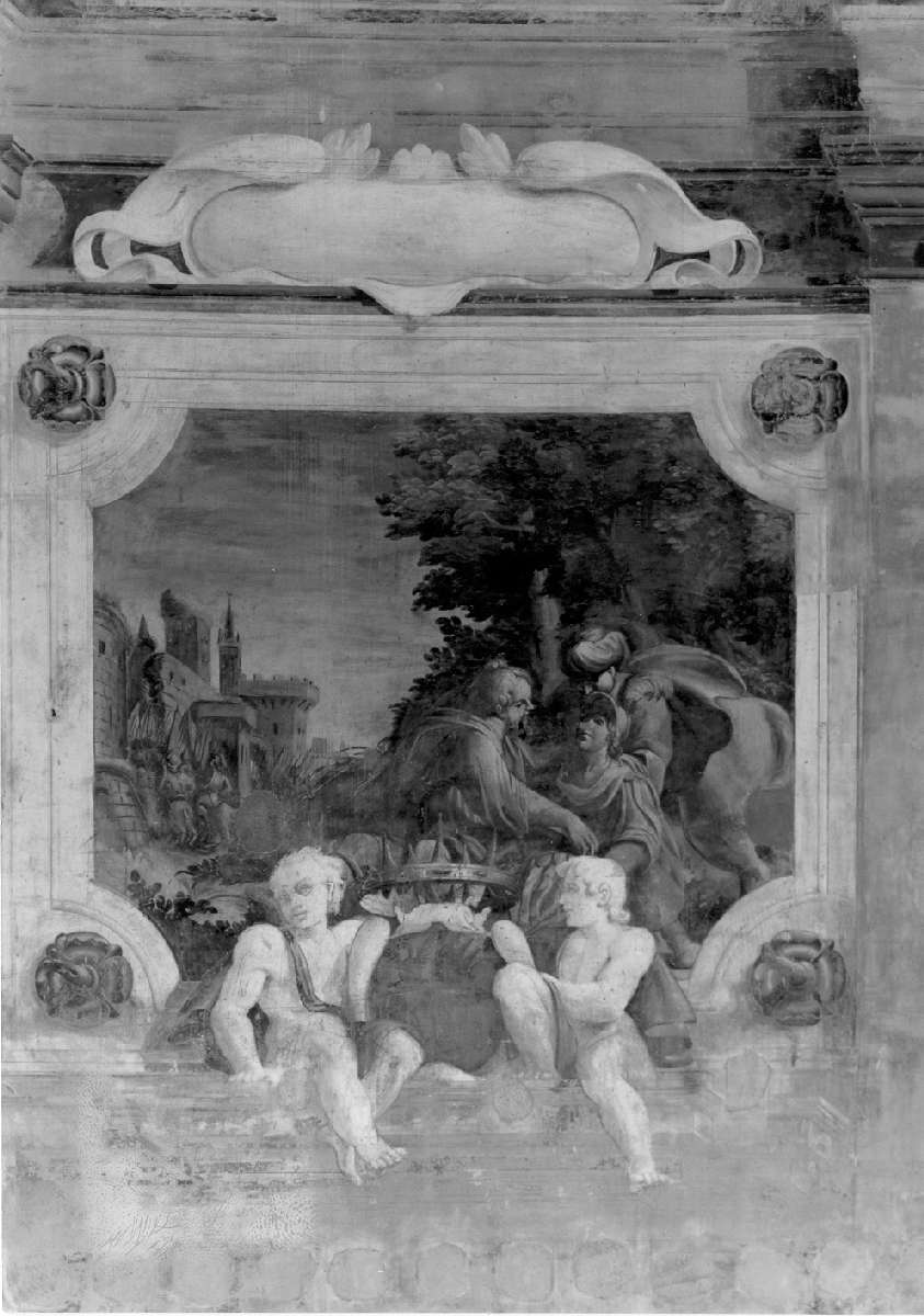 Erminia e Vafrino presso Tancredi ferito (dipinto, elemento d'insieme) di Battistelli Pier Francesco (e aiuti) (sec. XVII)