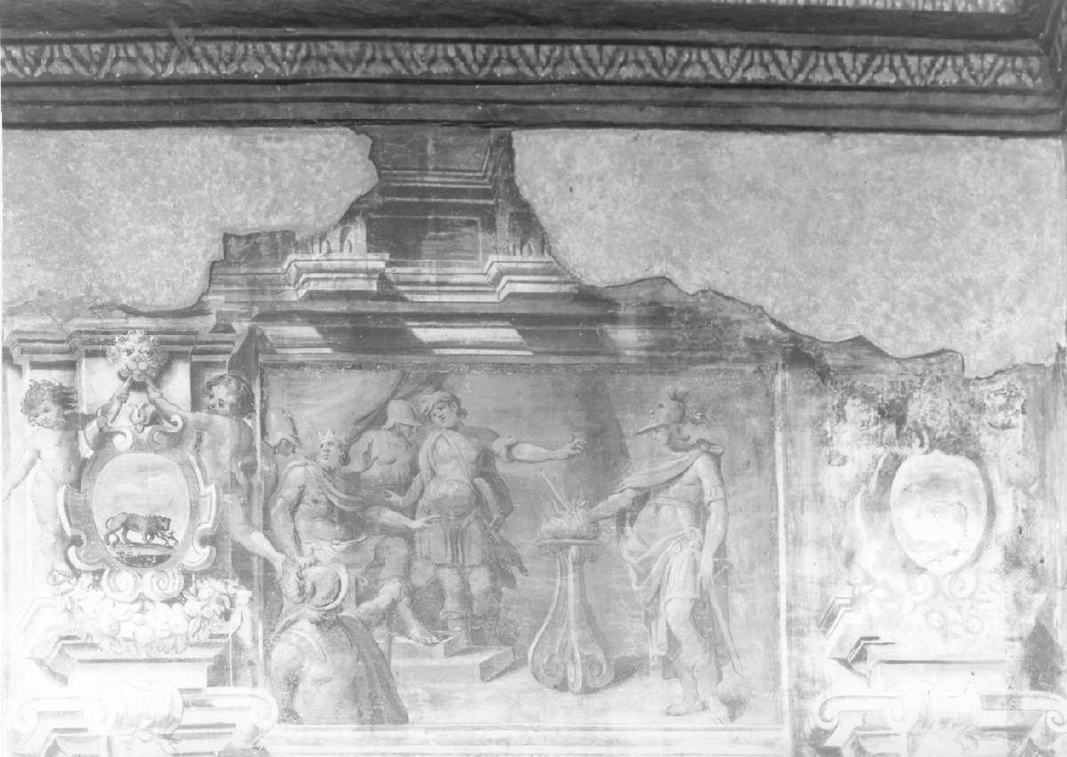 Muzio Scevola e re Porsenna (dipinto, elemento d'insieme) di Battistelli Pier Francesco (e aiuti) (sec. XVII)