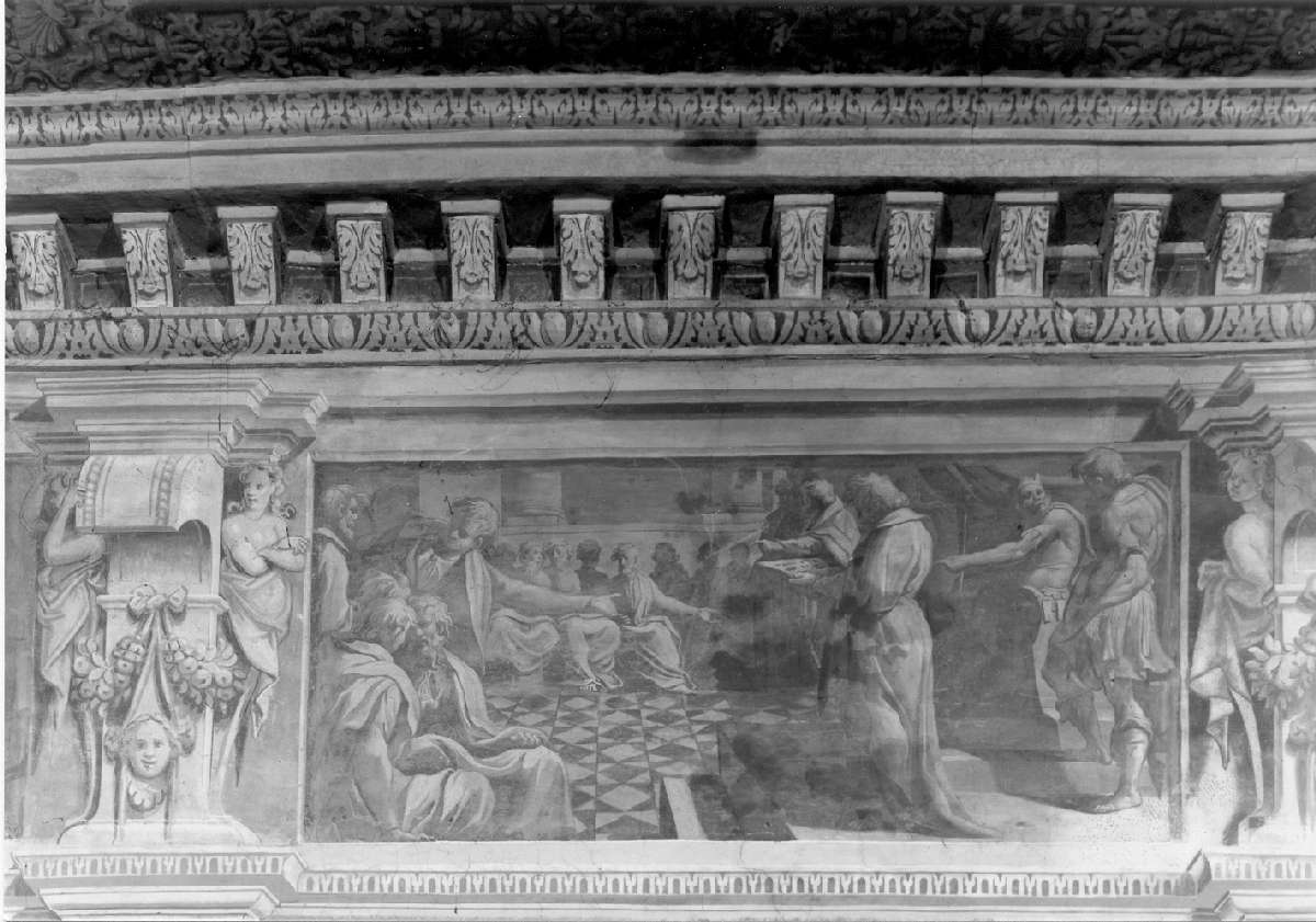 Romolo detta le leggi della città (dipinto, elemento d'insieme) di Battistelli Pier Francesco (e aiuti) (sec. XVII)