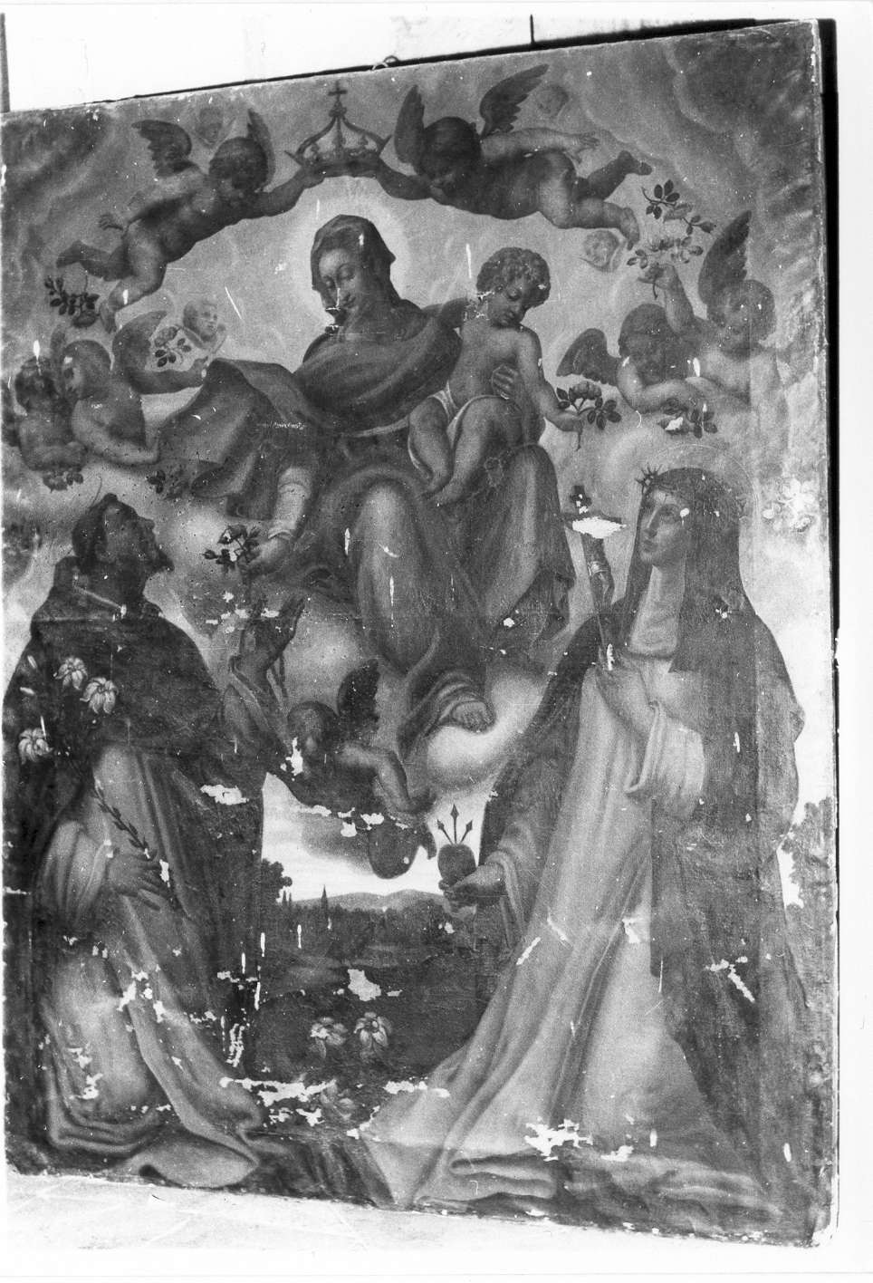 Madonna del Rosario con San Domenico e Santa Caterina da Siena (dipinto) - ambito Italia settentrionale (inizio sec. XVII)