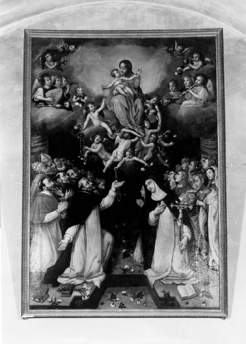 Madonna del Rosario con San Carlo Borromeo, San Francesco d'Assisi, Sant'Ignazio di Loyola, San Domenico, San Luigi di Francia, Santa Caterina da Siena, Santa Lucia, Sant'Agata e Sant'Apollonia (dipinto) - ambito emiliano (fine sec. XIX)