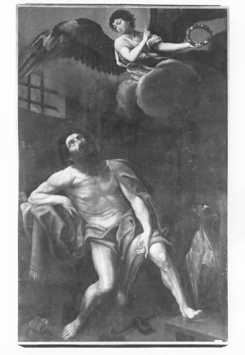San Rocco in carcere visitato dall'angelo (dipinto) - ambito emiliano (seconda metà sec. XVII)
