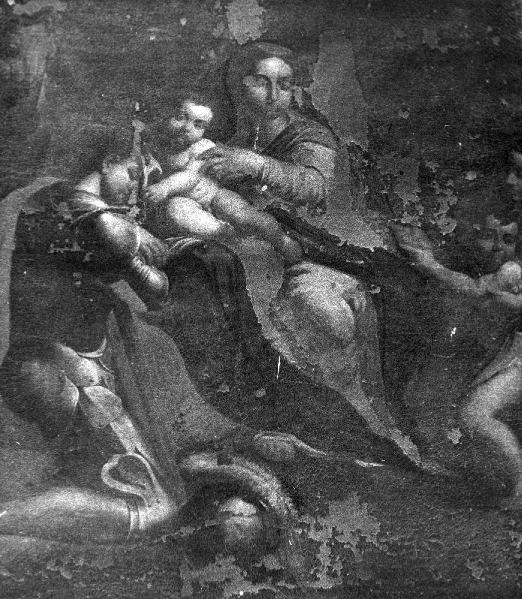 Madonna con Bambino adorati da San Giorgio (dipinto) - ambito emiliano (sec. XVI)