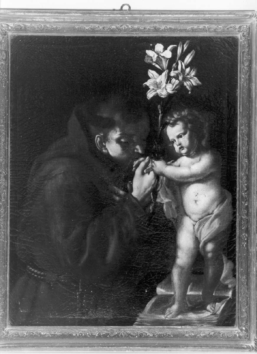 Sant'Antonio da Padova in adorazione di Gesù Bambino (dipinto) - ambito emiliano (secc. XVII/ XVIII)