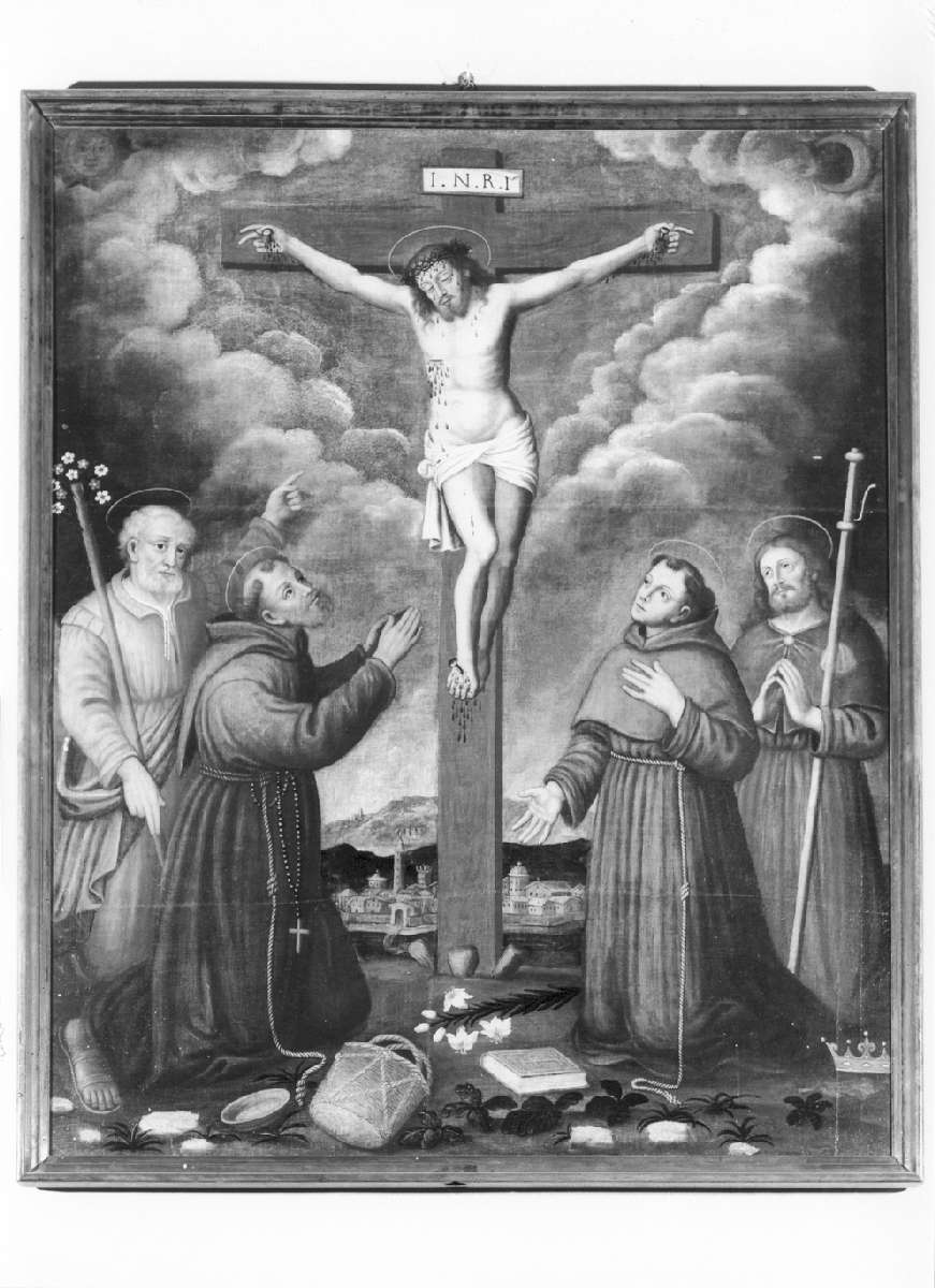 Cristo crocifisso con San Giuseppe, San Francesco d'Assisi, Sant'Antonio da Padova e San Giacomo Maggiore (dipinto) - ambito reggiano (seconda metà sec. XVII)