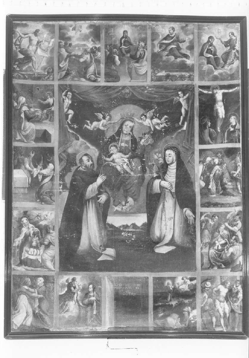Madonna del Rosario con San Domenico e Santa Caterina; misteri del Rosario (dipinto) - ambito reggiano (sec. XVII)