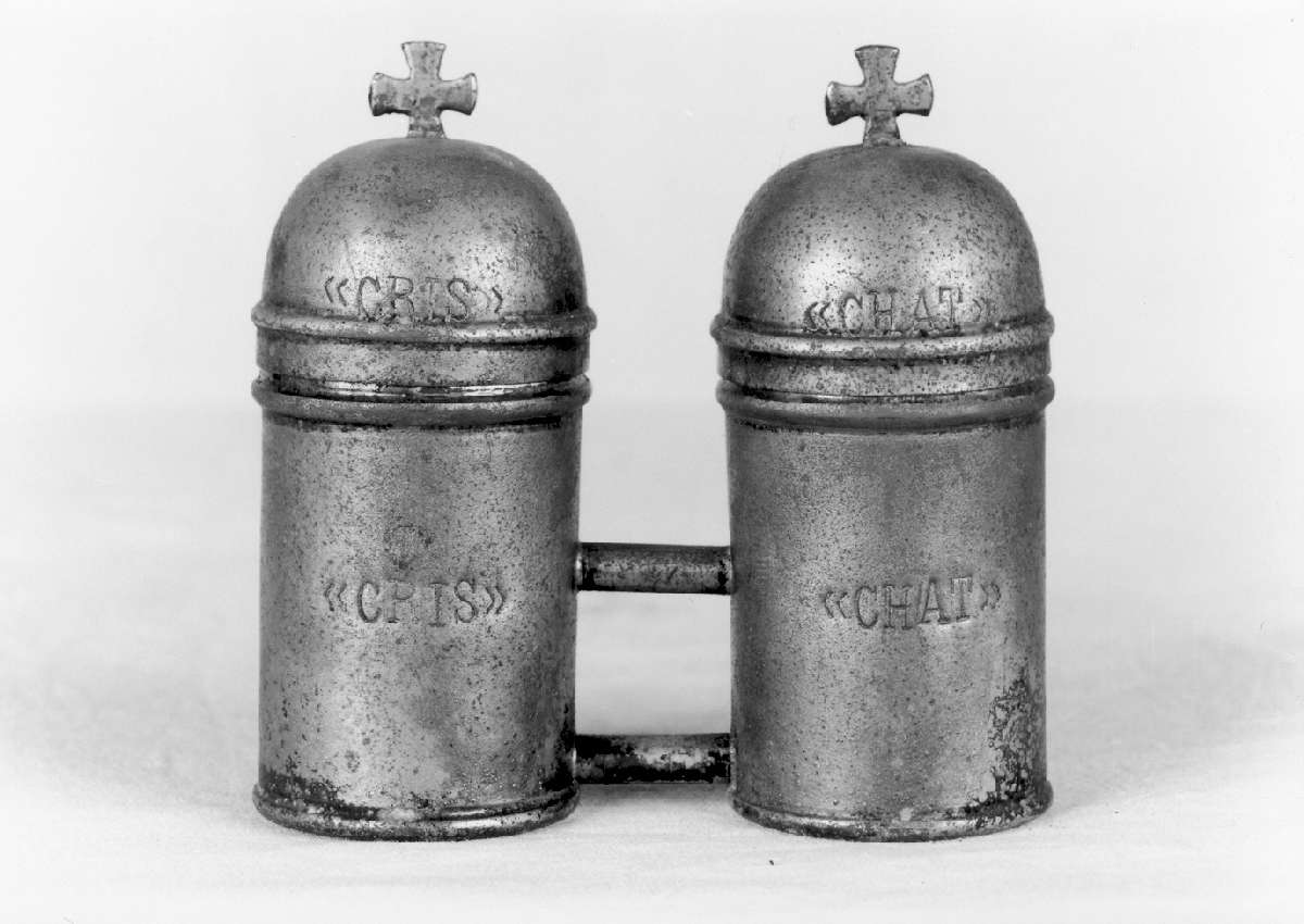 vasetti per oli santi, insieme - manifattura emiliana (prima metà sec. XIX)