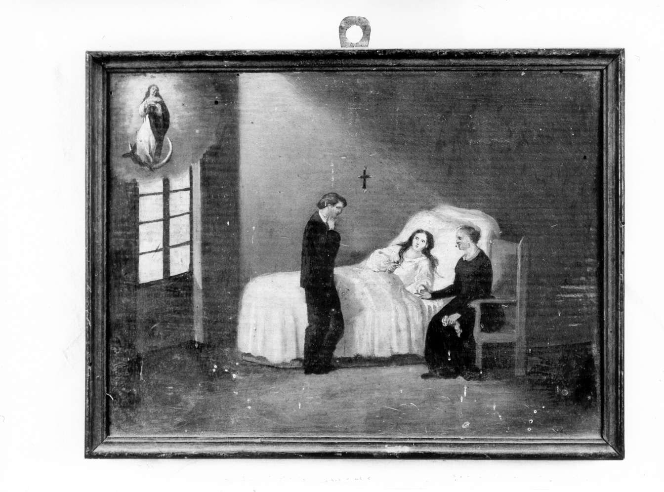 malata a letto riceve la grazia dalla Madonna Immacolata (ex voto) - ambito reggiano (fine/inizio secc. XIX/ XX)