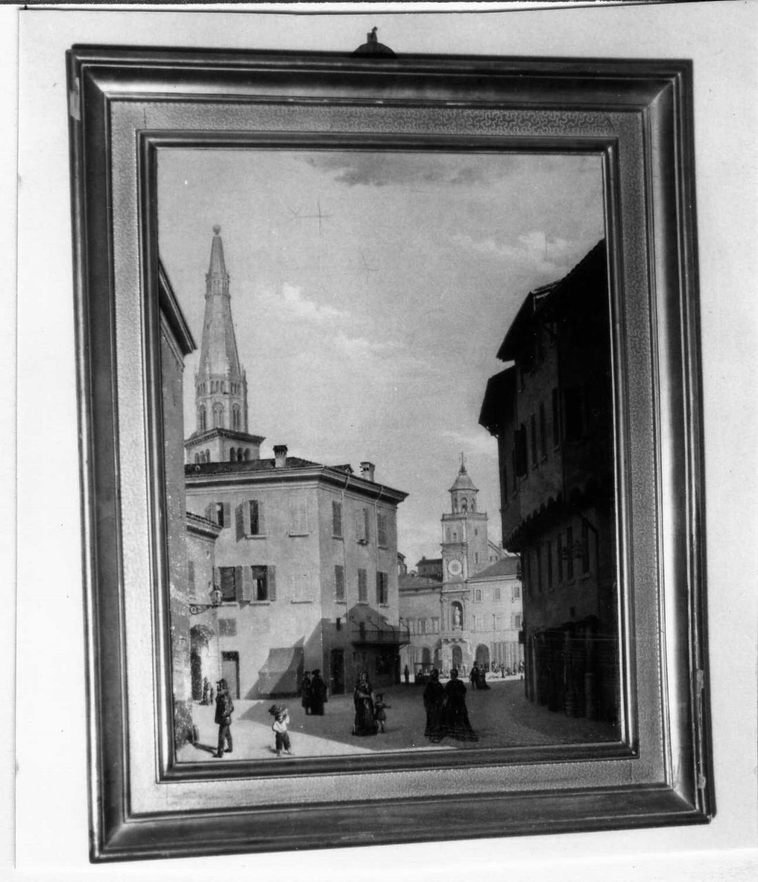 Contrada Canalchiaro e Piazza Grande di Modena, veduta di città (dipinto) di Monogrammista A. G (prima metà sec. XIX)