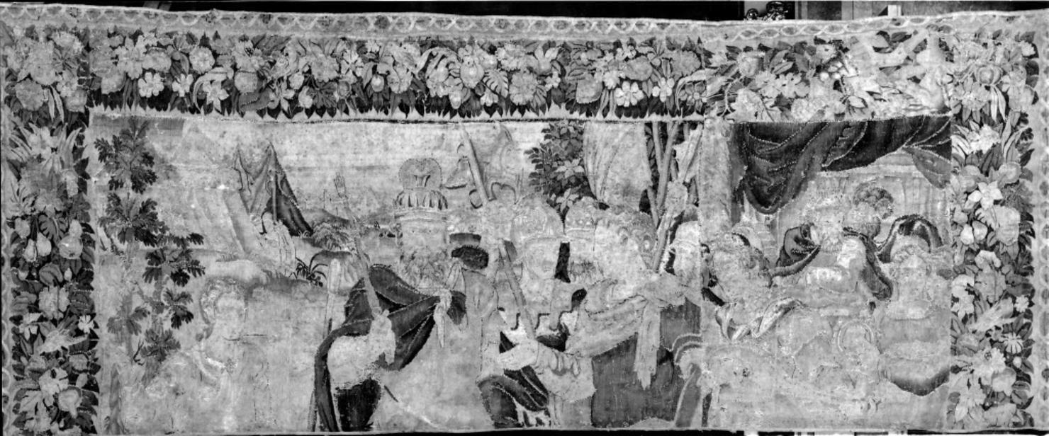 David accetta la sfida di Golia (arazzo, frammento) - manifattura fiamminga (sec. XVI)