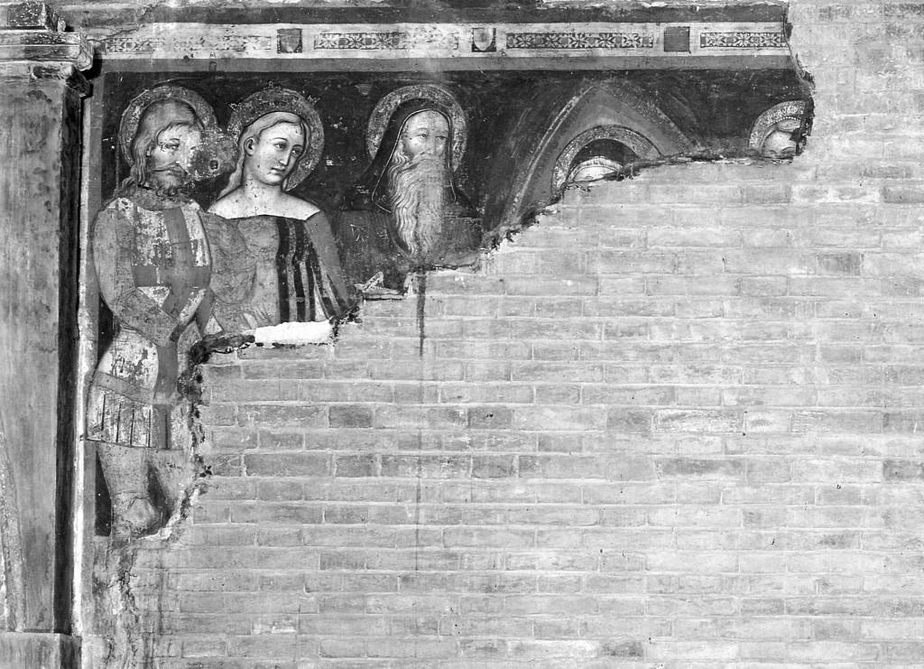 San Giorgio, Santa Caterina, Sant'Antonio Abate, Madonna in mandorla e santo (dipinto, frammento) - ambito modenese (terzo quarto sec. XIV)