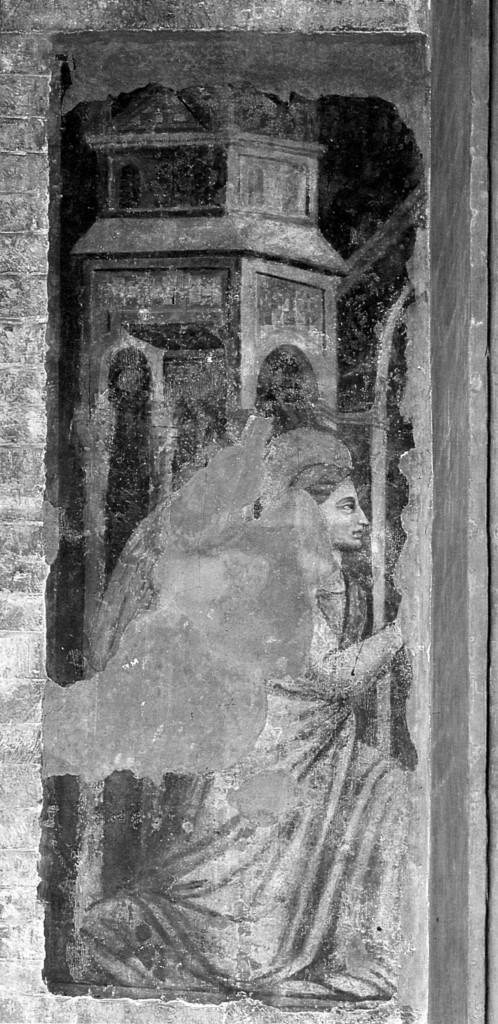 Arcangelo Gabriele annunciante (dipinto, frammento) - ambito emiliano (sec. XIV, sec. XIV)