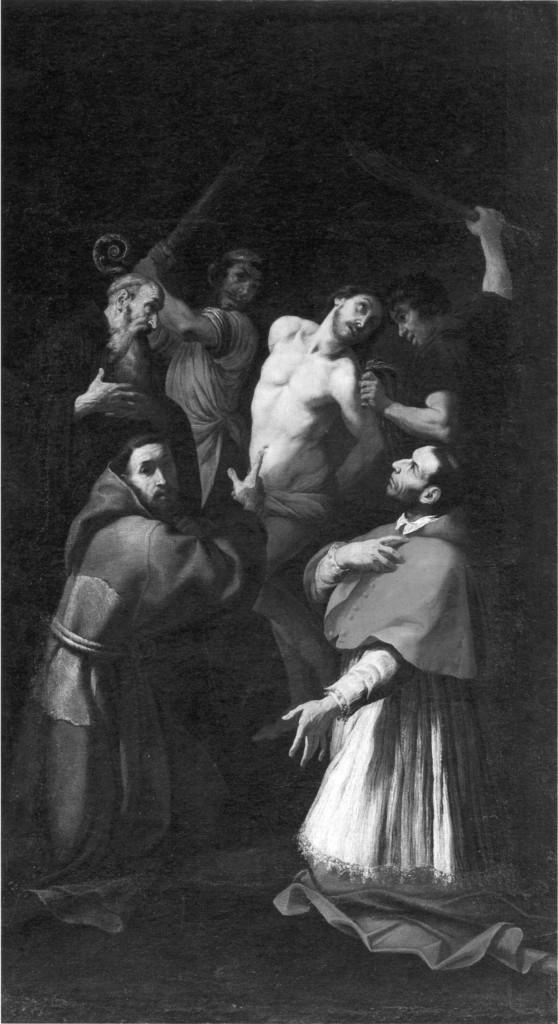 flagellazione di Cristo con San Carlo Borromeo, San Francesco e San Mauro (dipinto) di Crespi Daniele (sec. XVII)