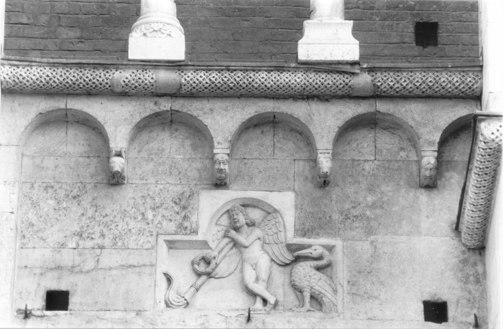 testa di coniglio; testa maschile; testa di vitello; testa maschile barbuta (mensola, serie) di Wiligelmo (attribuito) - manifattura modenese (secc. XI/ XII, sec. XIX)