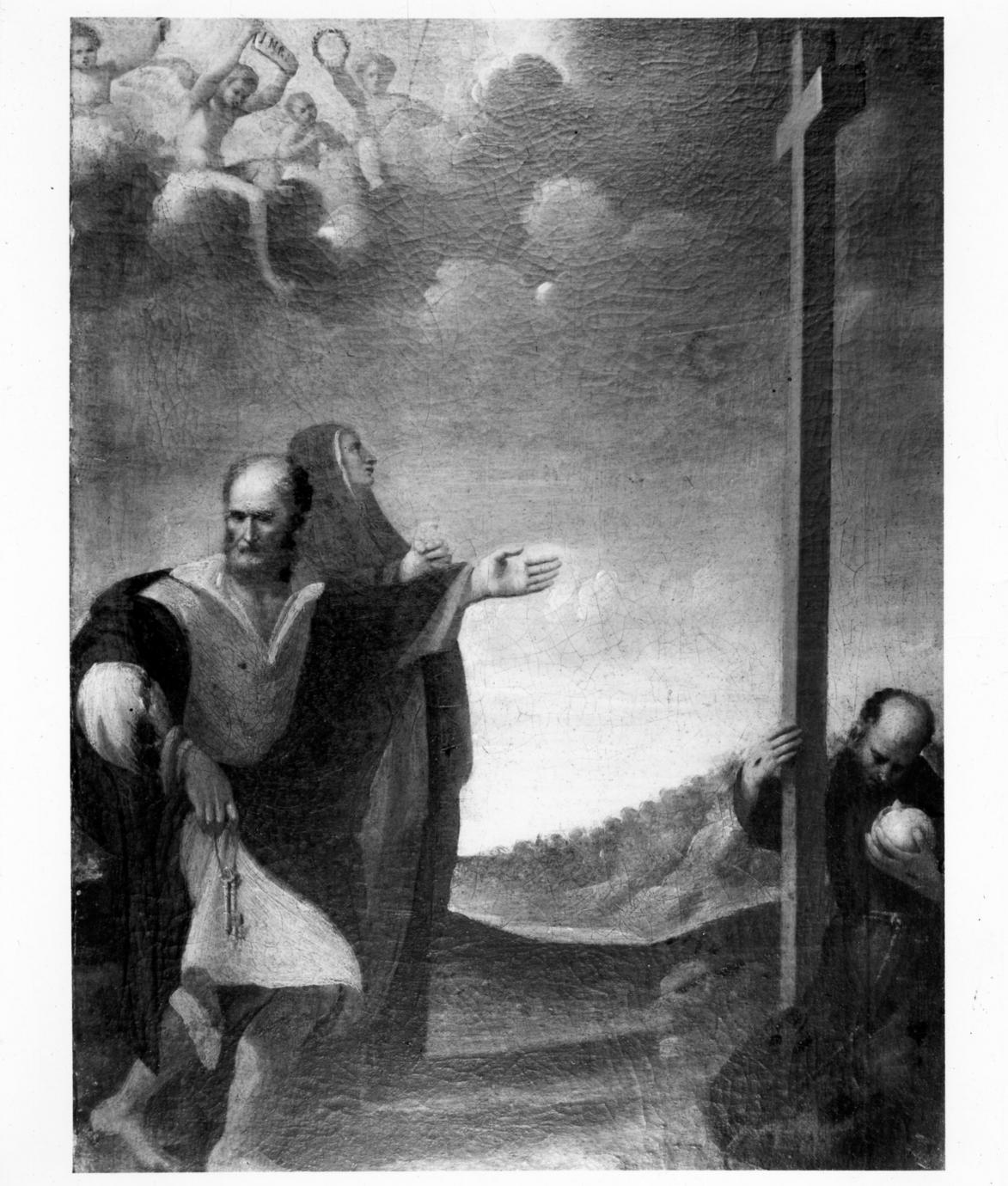 San Francesco d'Assisi abbraccia la Croce, Madonna e San Pietro (dipinto) - ambito emiliano (primo quarto sec. XVII)