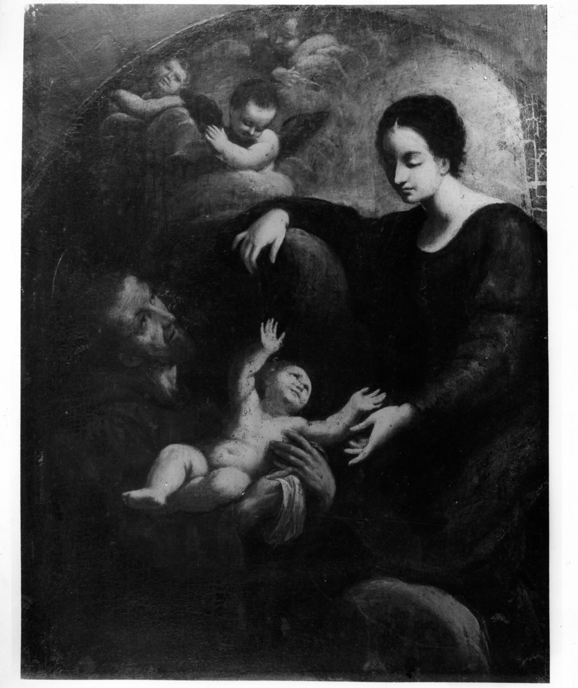 San Francesco d'Assisi riceve Gesù Bambino dalla Madonna (dipinto) - ambito modenese (prima metà sec. XVII)