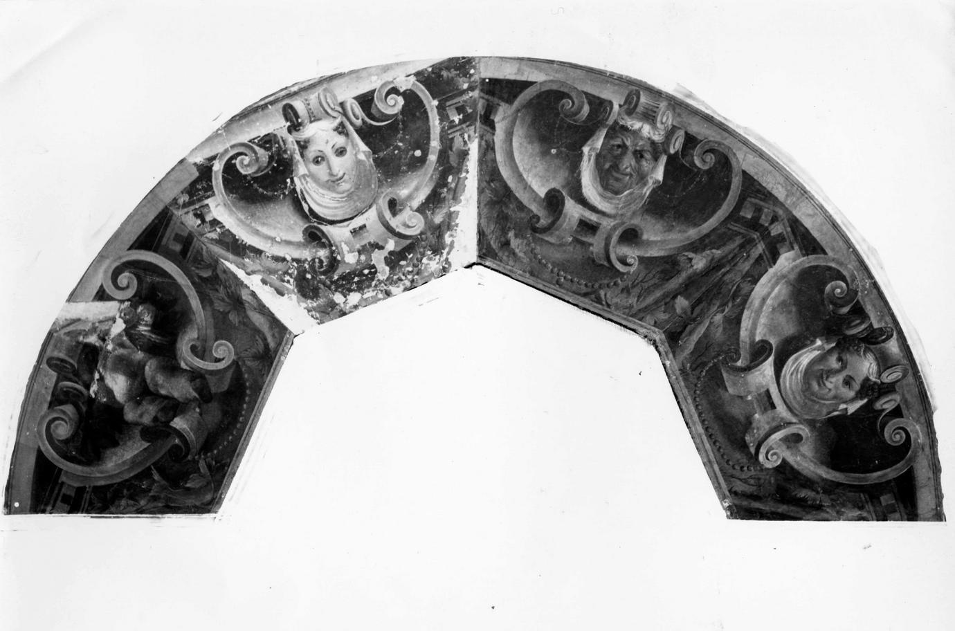 fregio con mascheroni e putto entro cartigli (dipinto, elemento d'insieme) di Orsi Lelio (sec. XVI)