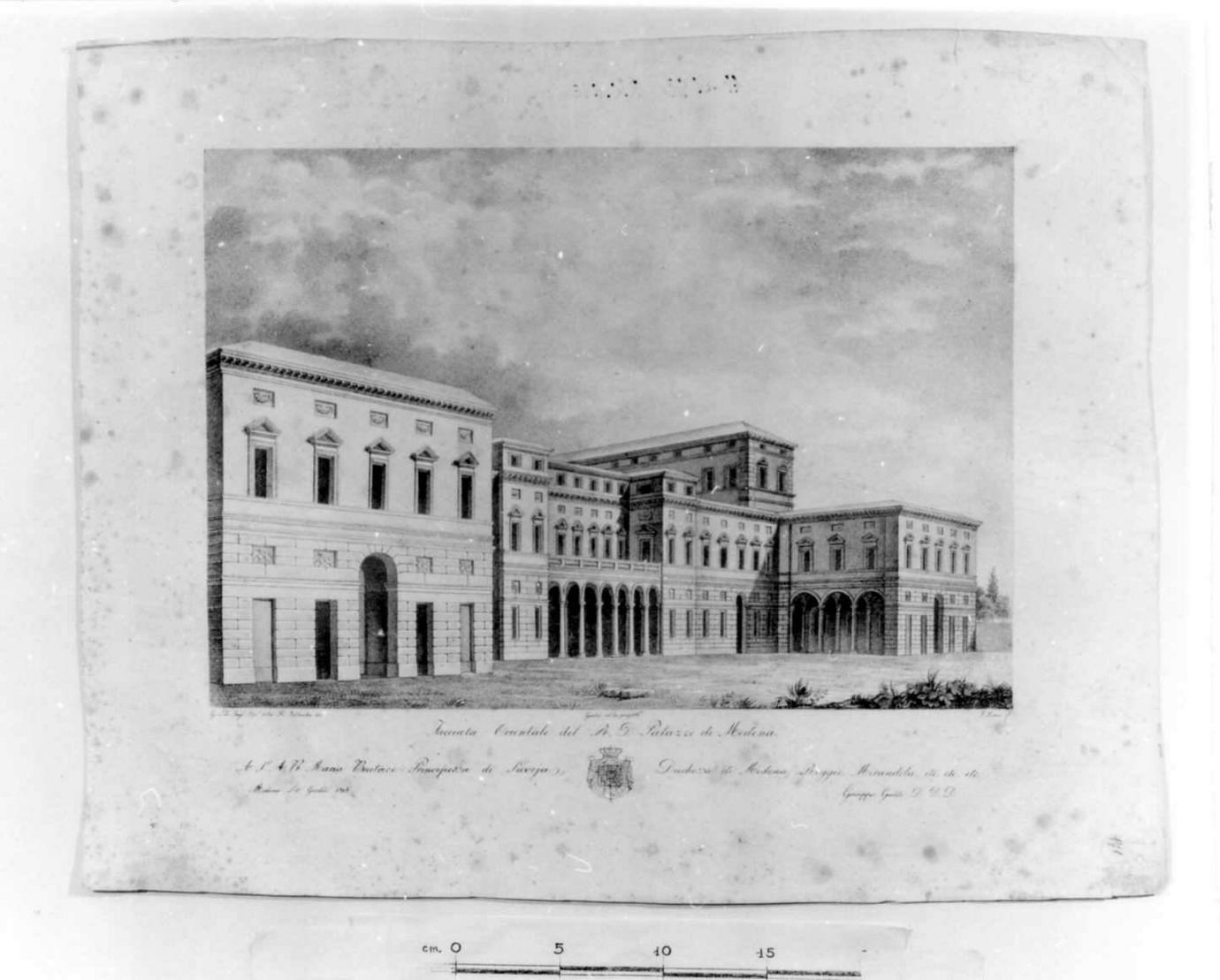 veduta della facciata orientale del Palazzo Ducale di Modena (stampa) di Gaddi Giuseppe (sec. XIX)