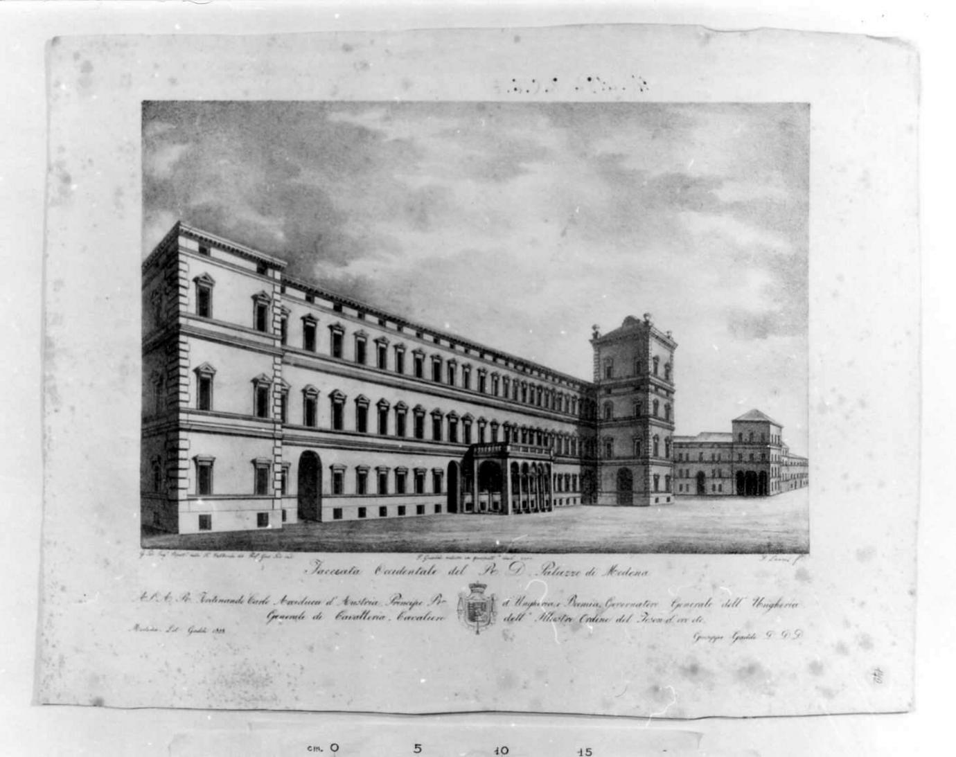veduta della facciata occidentale del Palazzo Ducale di Modena (stampa) di Gaddi Giuseppe (sec. XIX)