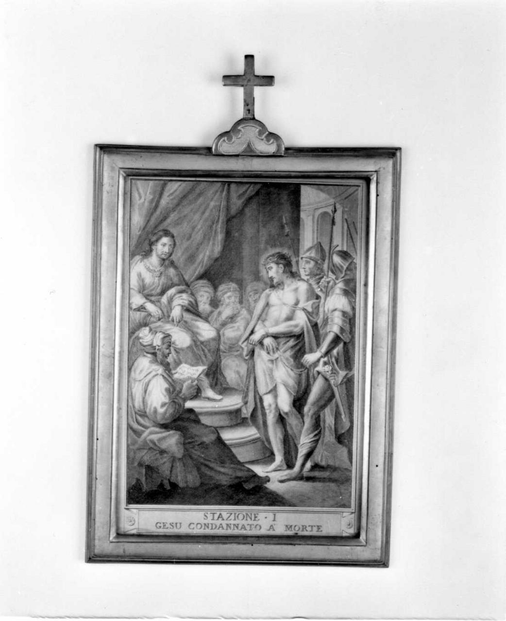 stazione I: Gesù condannato a morte (stampa, serie) di Bombelli Pietro Leone (sec. XVIII)