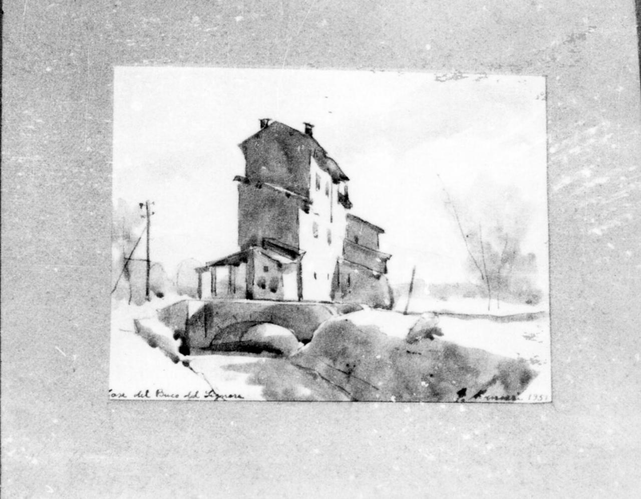 le case del Buco del Signore (disegno) di Menozzi Giuseppe (sec. XX)