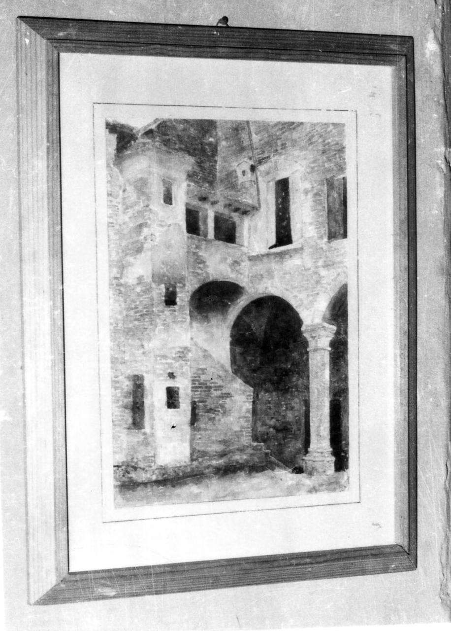 cortile del convento di S. Chiara a Carpi (disegno) di Coperti Lelio (inizio sec. XX)
