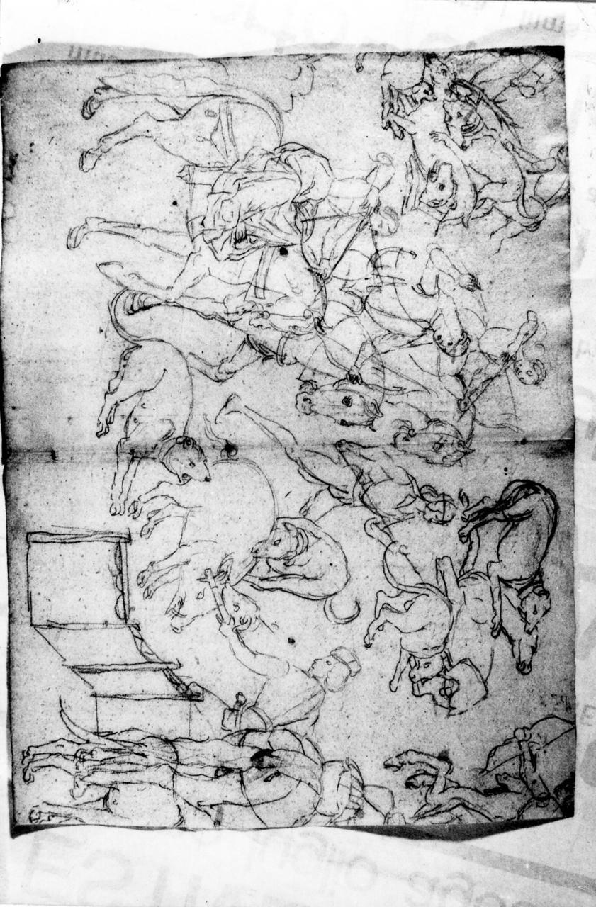 scena di caccia (disegno) - ambito emiliano (inizio sec. XVI)