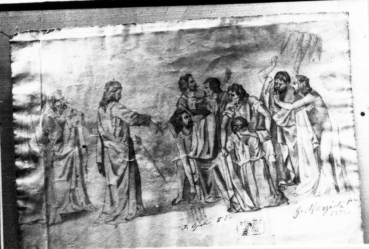 Cristo e l'adultera (disegno) di Muzzioli Giovanni (sec. XIX)