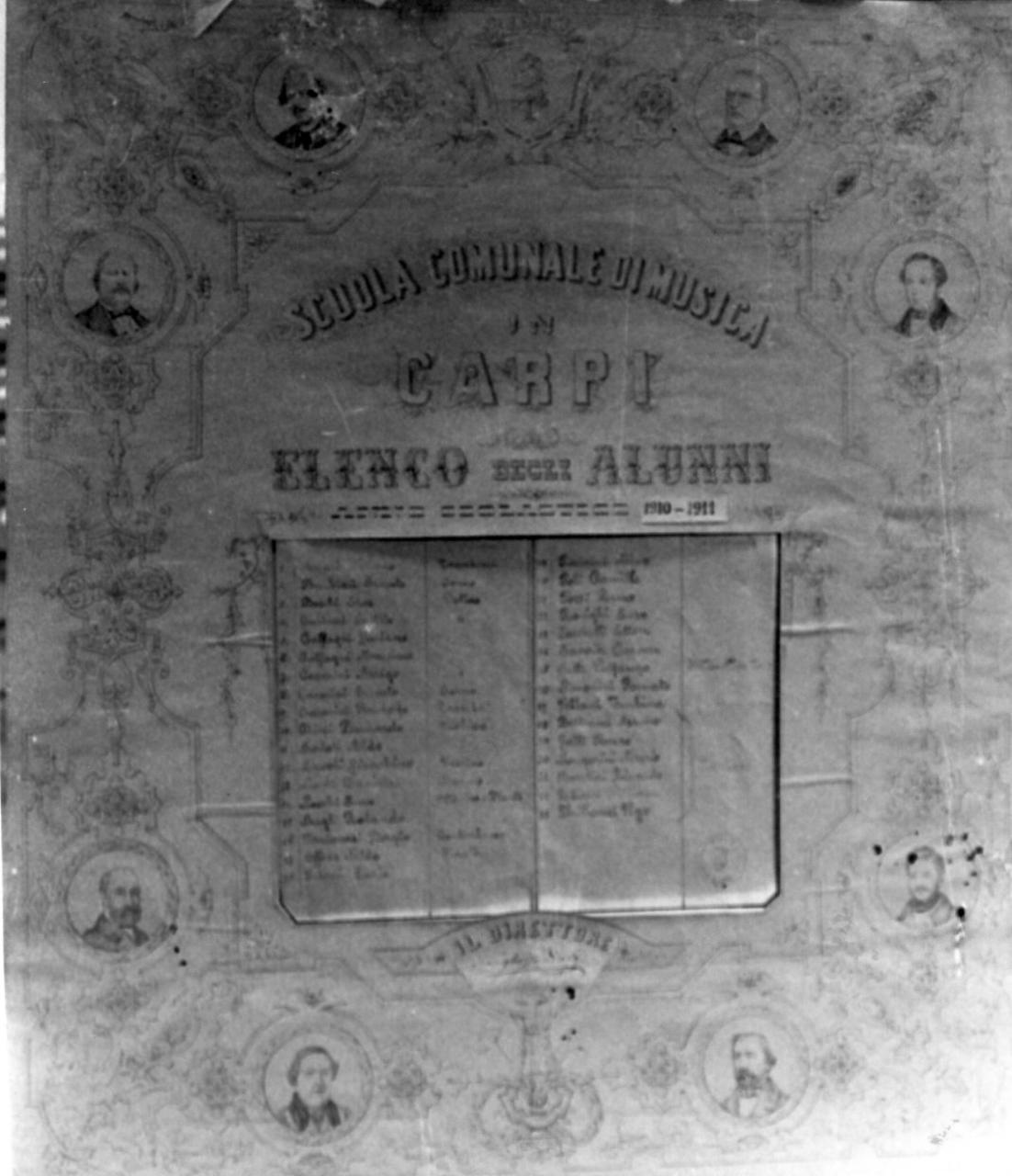 attestato per la scuola di musica (disegno) di Govi Luigi (sec. XIX)