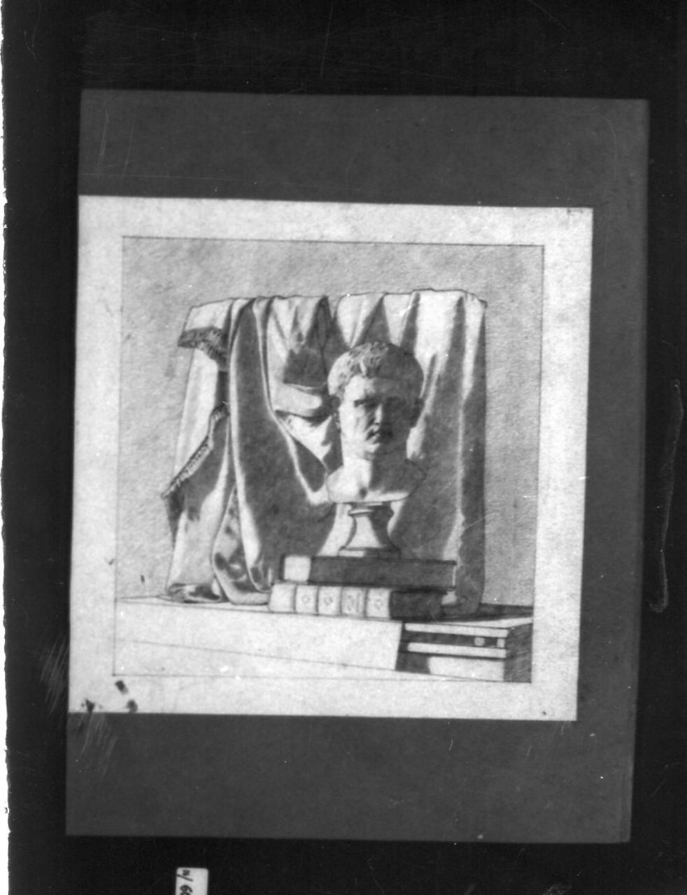 composizione con libri e busto (disegno) - ambito carpigiano (fine sec. XIX)