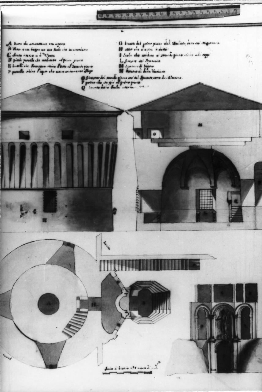 prospetto, sezione e pianta della Rocchetta (disegno) - ambito carpigiano (seconda metà sec. XVIII)