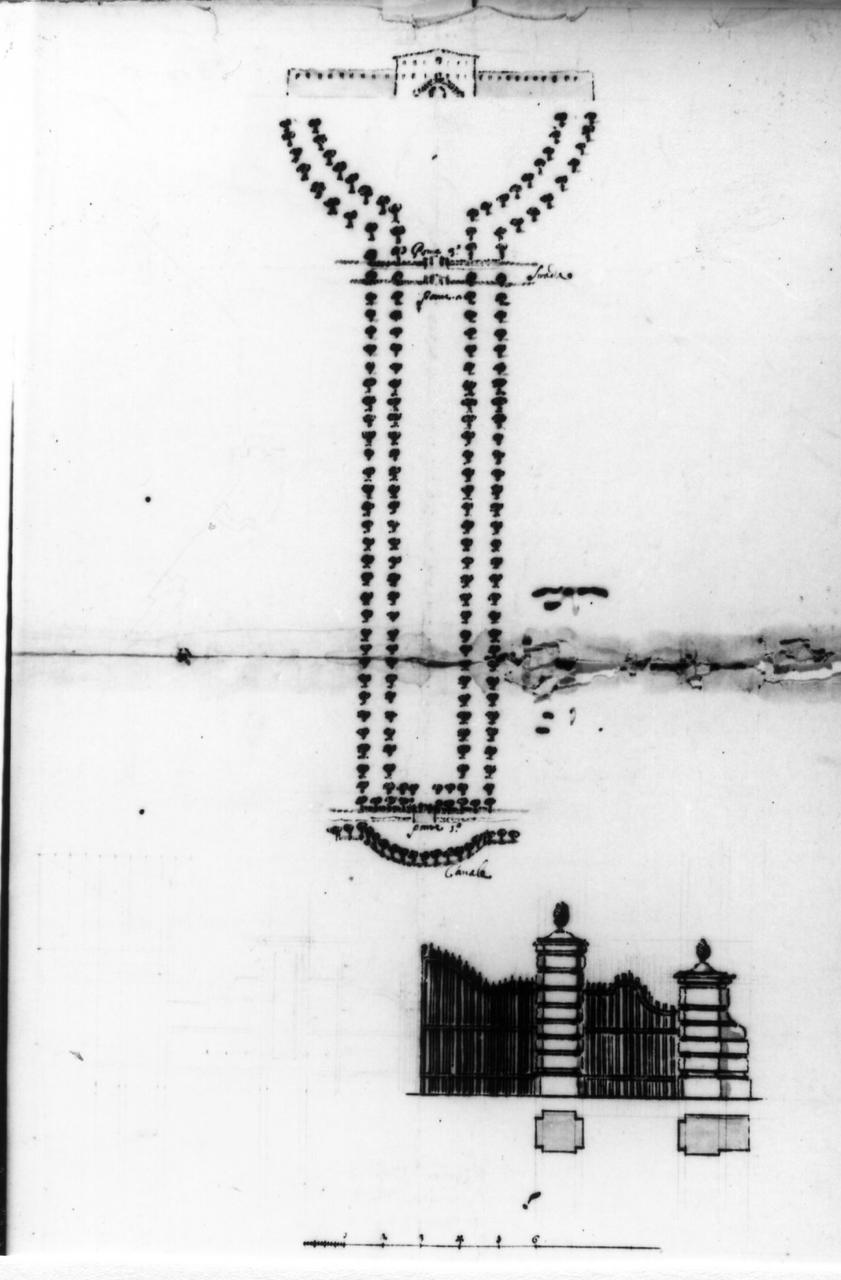 pianta del giardino e cancelli di villa Meloni (disegno) - ambito carpigiano (prima metà sec. XVIII)