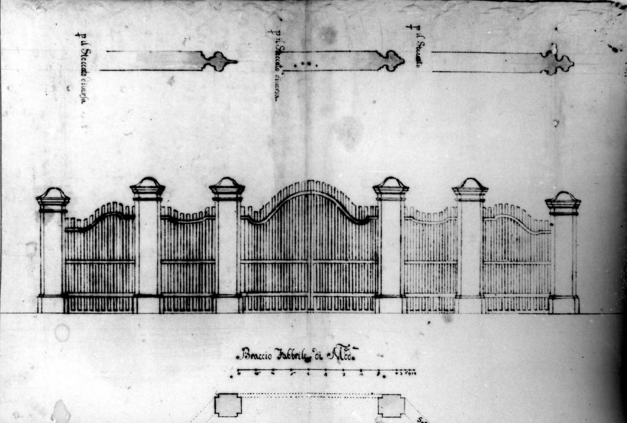 progetto di cancellata (disegno) - ambito carpigiano (prima metà sec. XVIII)