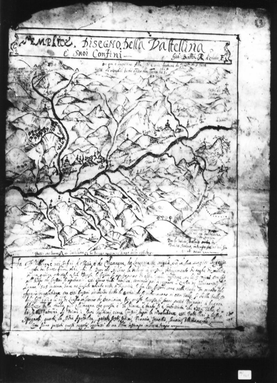 mappa della Valtellina (disegno) di Giovan Battista A. P. d'Edolo (seconda metà sec. XVII)