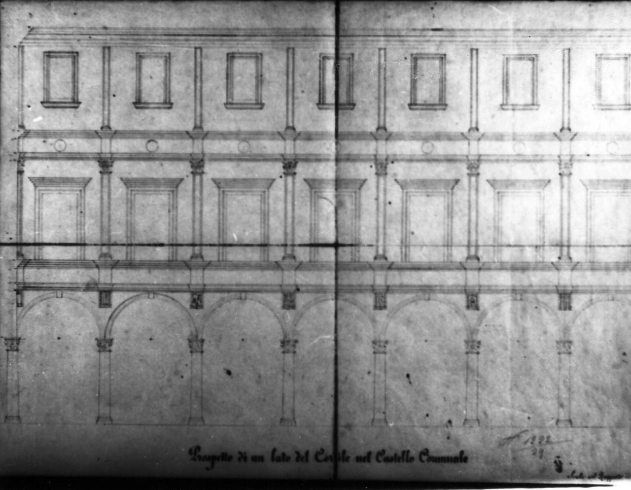 prospetto di un lato del cortile del castello (disegno) di Sammarini Achille (seconda metà sec. XIX)