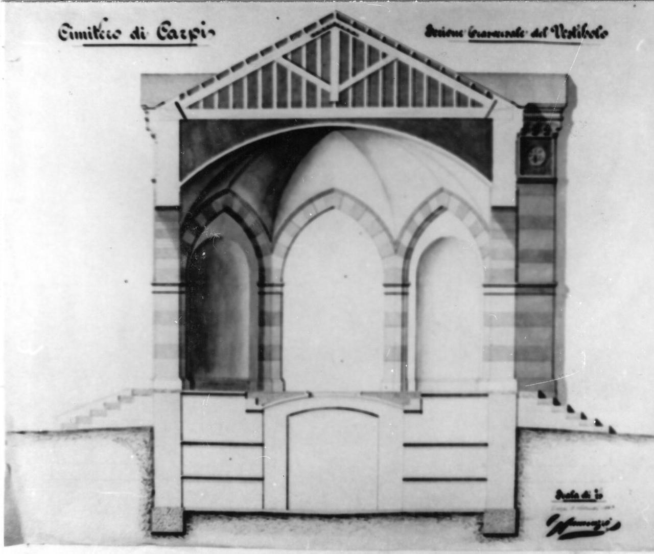 vestibolo del cimitero di Carpi (disegno) di Canevazzi Giovanni (sec. XIX)