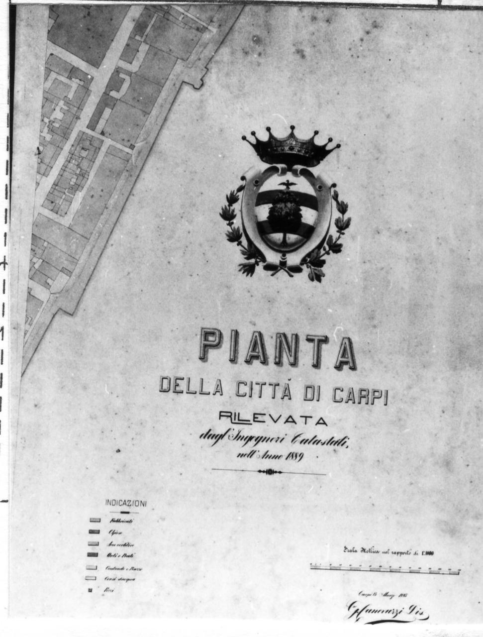 pianta di Carpi (disegno, serie) di Canevazzi Giovanni (sec. XIX)